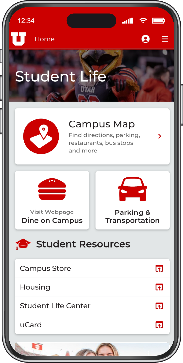 Mobile app redesign student life screen