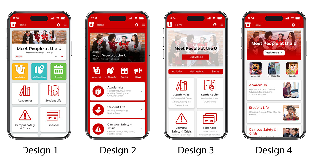 Visual concept options for the app screens