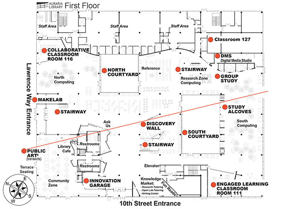 Old architectural blueprint of the library